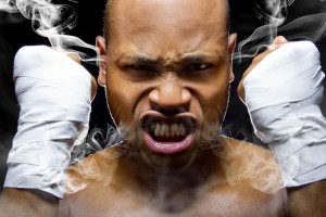 37585931 - portrait of a fighter who is smoking or steaming from intensity